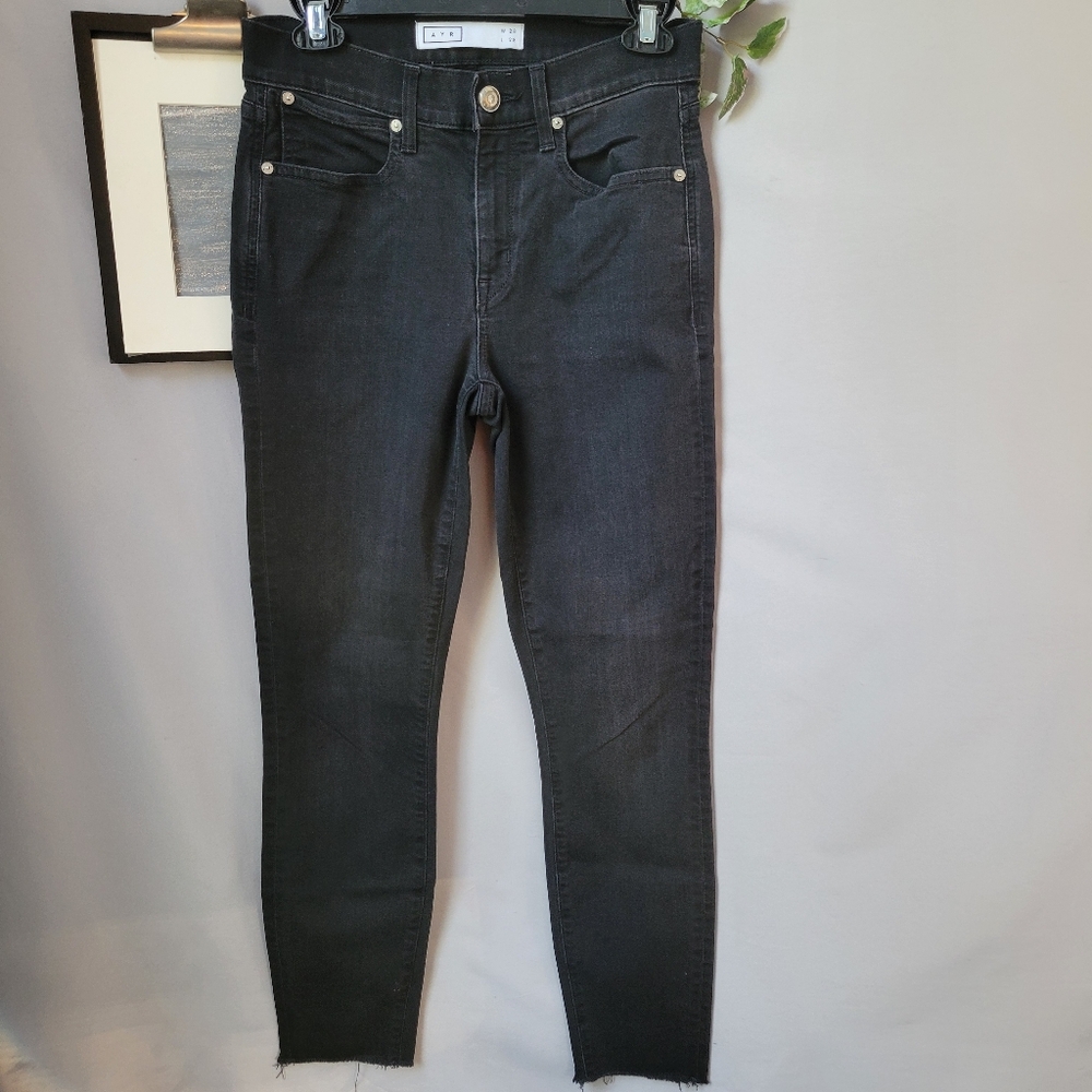 AYR High Rise Skinny Raw Hem Denim Jeans Black 28